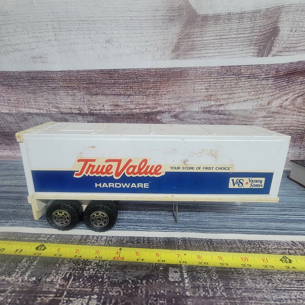 Buddy L True Value Pressed Steel and plastic semi trailer missing 1 rear door